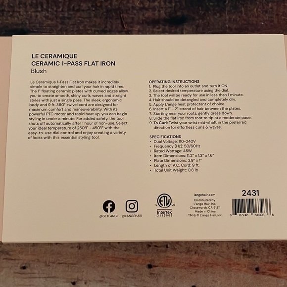 L’ange Le Ceramique 1-pass flat iron - Picture 3 of 4